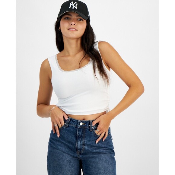 Planet Heart Juniors' Seamless Side-Tie Tank - Bright White, L - Picture 1 of 3